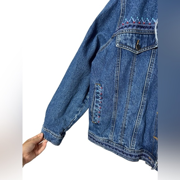 Rare Embroidered Beaded Vintage 100% Cotton Womens Denim Jacket Size XL - Picture 3 of 8